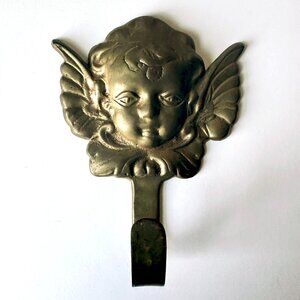 Vintage Brass Cherub Wall Hook Hanger